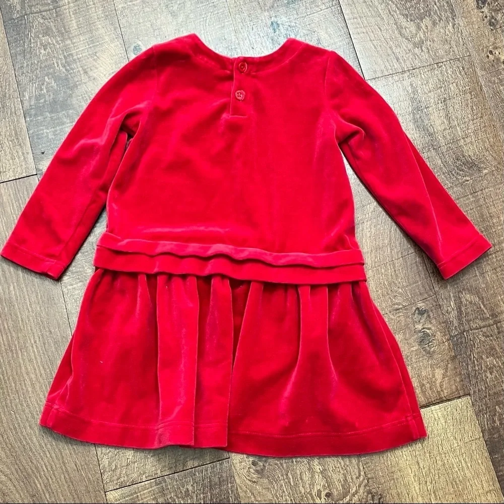 Hanna Andersson girls red drop waist velour like dress Sz 100/4